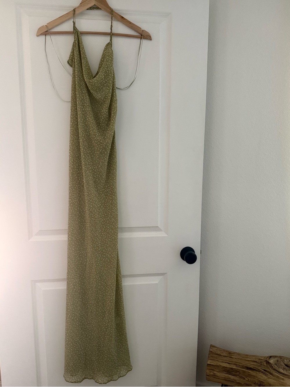 Olive Green Cowl Neck Sheer Maxi Slip Dress